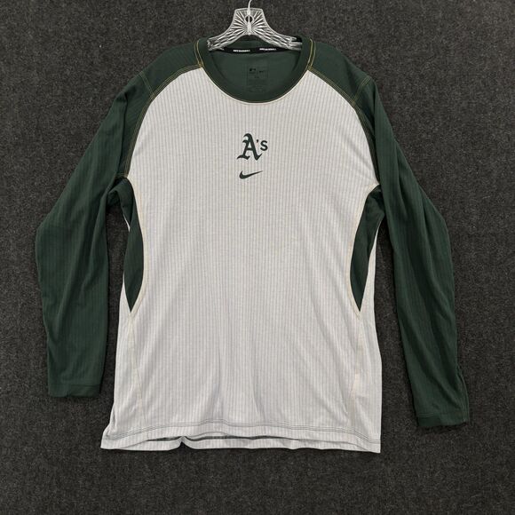 Oakland Athletics Shirt Mens XXL Gray Green Long Sleeve Nike Dri Fit Baseball - Picture 1 of 9